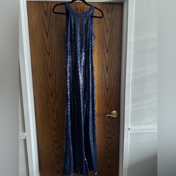 Lulu's Totally Gorgeous Navy Blue Sequin Backless Maxi Dress - Picture 6 of 10